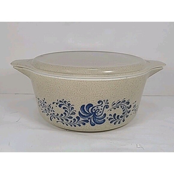 Pyrex 475-B 2-1/2 Quart Baking Dish Homestead Swirl Blue Onion w/ Lid 25-C 18 - Picture 1 of 8